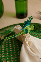 Artisan Hand Woven Green Hummingbird Napkin Rings