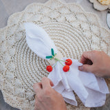 Hand Woven Crochet Placemats and Cherry Napkin Rings