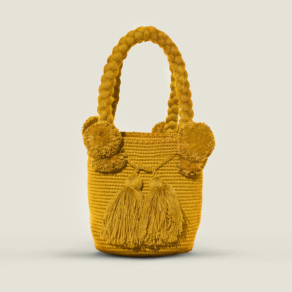 Hand Woven Small Pom Pom Bag