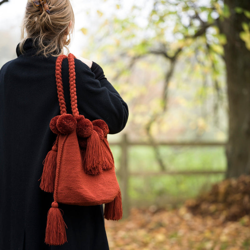 Hand Woven Pom Pom Bag