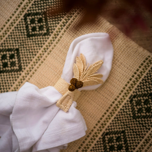 Hand Woven Palm Tree Napkin Rings and Rustic Woven Placemats