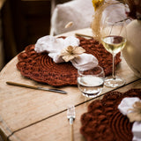 Hand Woven Crochet Scalloped Placemats & Orchid Flower Napkin Rings