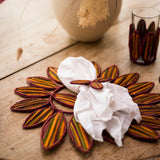 Hand Woven Collagerie Striped Leaf Artisan Placemats, Napkin Rings & Glasses with Holder