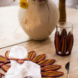 Hand Woven Collagerie Striped Leaf Artisan Placemats, Napkin Rings & Glasses with Holder