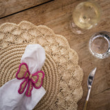 Hand Woven Crochet Scalloped Placemats & Hand Woven Bow Napkin Rings