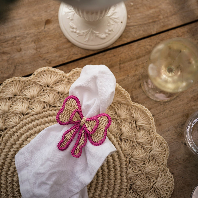 Hand Woven Crochet Scalloped Placemats & Hand Woven Bow Napkin Rings