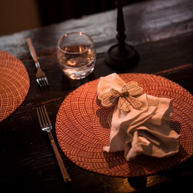 Hand Woven Bow Napkin Rings & Artisan Woven Placemats