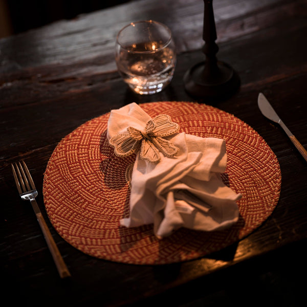 Hand Woven Bow Napkin Rings & Artisan Woven Placemats