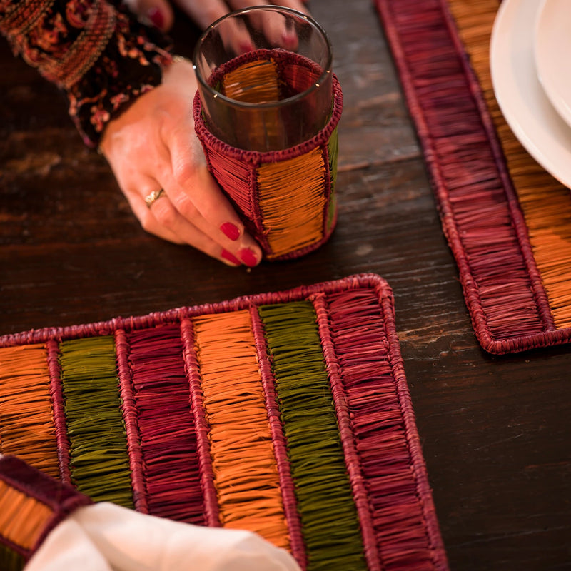 Hand Woven Collagerie Striped Placemats & Glasses and Holders