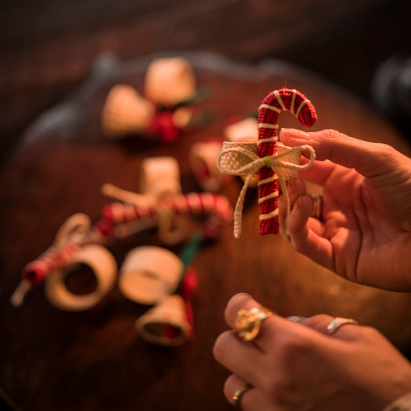 Hand Woven Christmas Candy Cane Napkin Rings