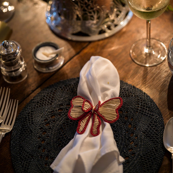 Hand Woven Bow Napkin Rings and Open Weave Placemats