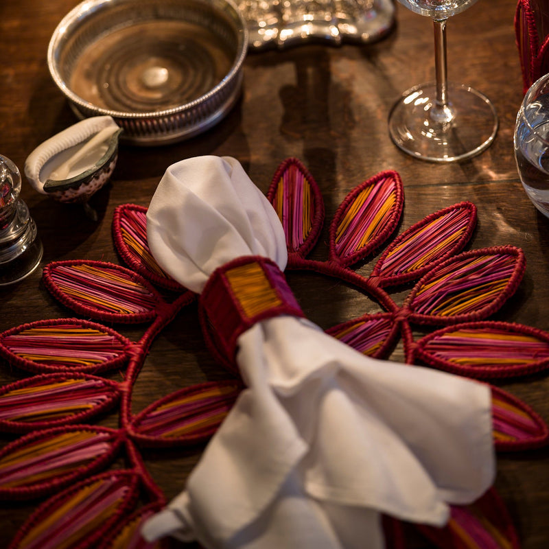 Hand Woven Collagerie Leaf Striped Placemats & Woven Striped Napkin Rings