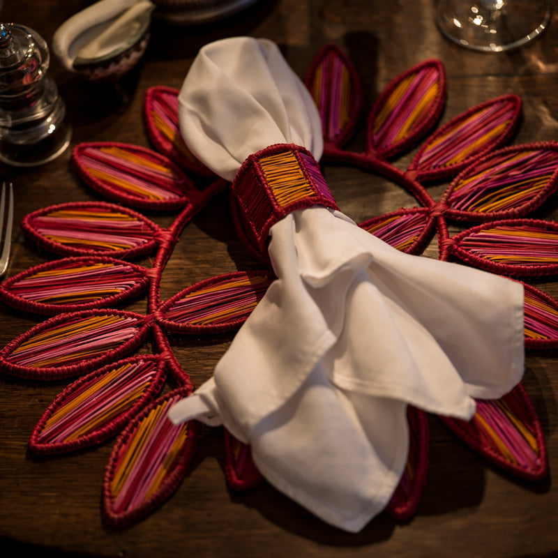 Hand Woven Collagerie Leaf Striped Placemats & Woven Striped Napkin Rings