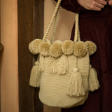 Hand Woven Artisan Pom Pom Bag