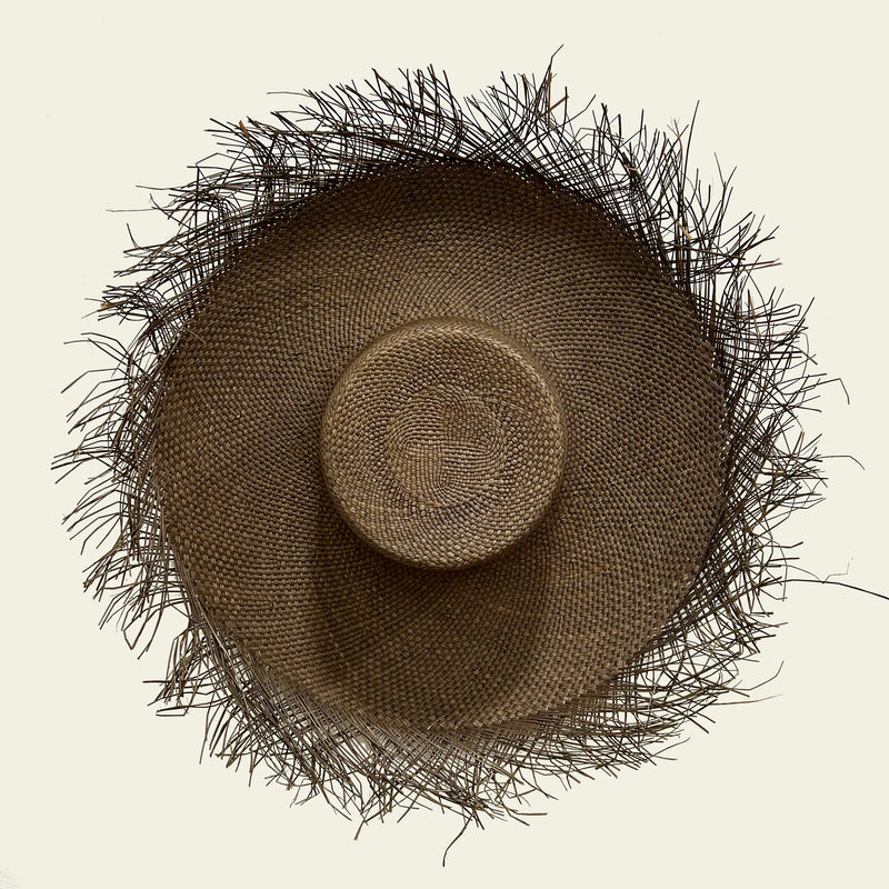 Woven Wide Brim Hat With Fringe Brown