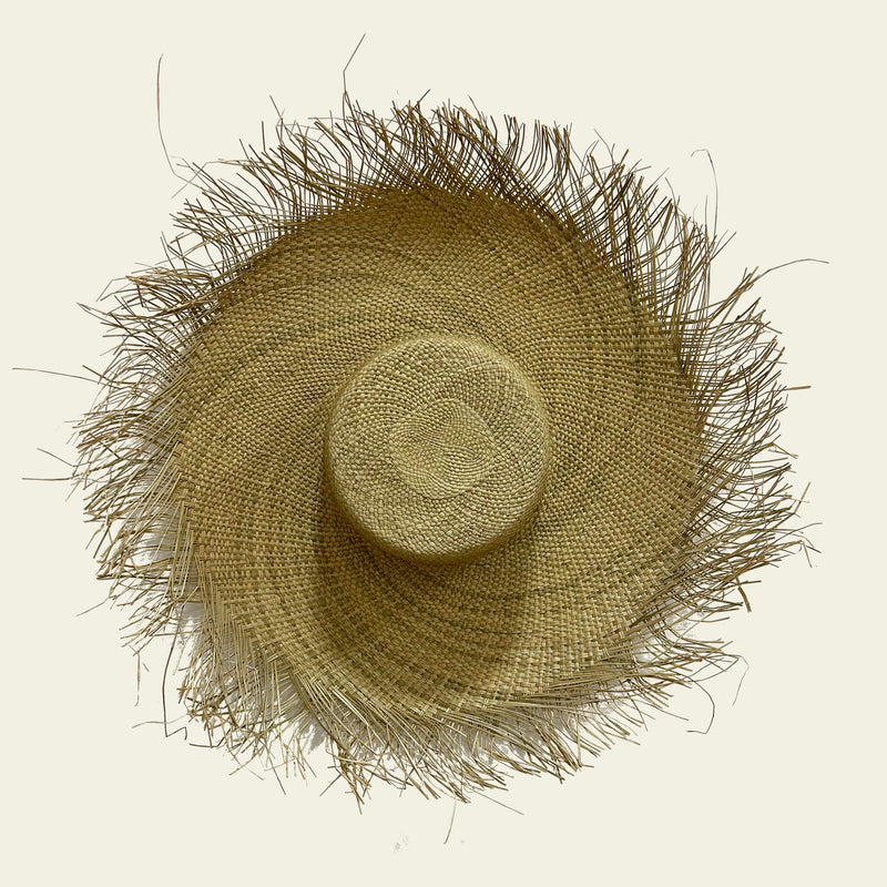 Woven Wide Brim Hat With Fringe Natural
